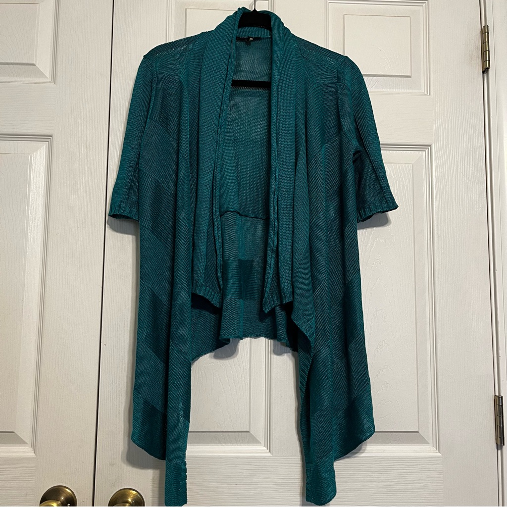 Eileen Fisher Linen Silk Waterfall Knit Open Cardigan Sweater Size Xs Jewel Tone